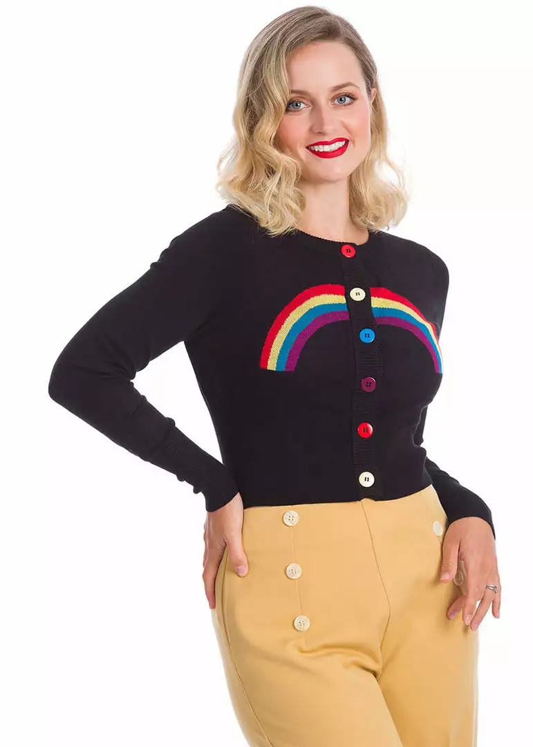 Banned Rainbow Days Ahead 60's Cardigan Black New In 3 Banned Rainbow Days Ahead 60's Cardigan Black New In