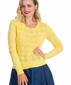 New In Banned Flower Power 40's Cardigan Yellow