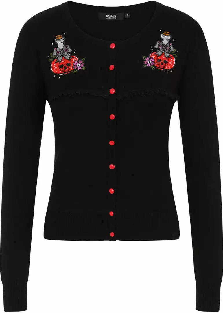 Banned Poison RIP Skull 50's Cardigan Black 3 Banned Poison RIP Skull 50's Cardigan Black