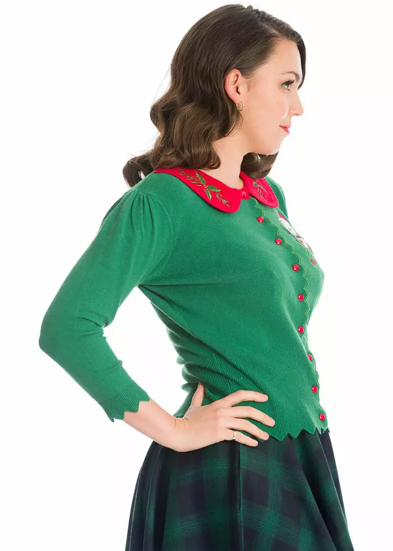 New In Banned Merry Catmus Christmas 40's Cardigan Green 4 New In Banned Merry Catmus Christmas 40's Cardigan Green
