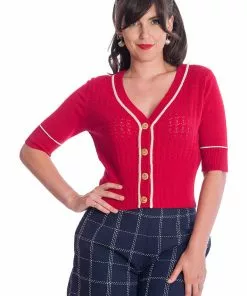 New In Banned Boat Club Anchor 50's Cardigan Red