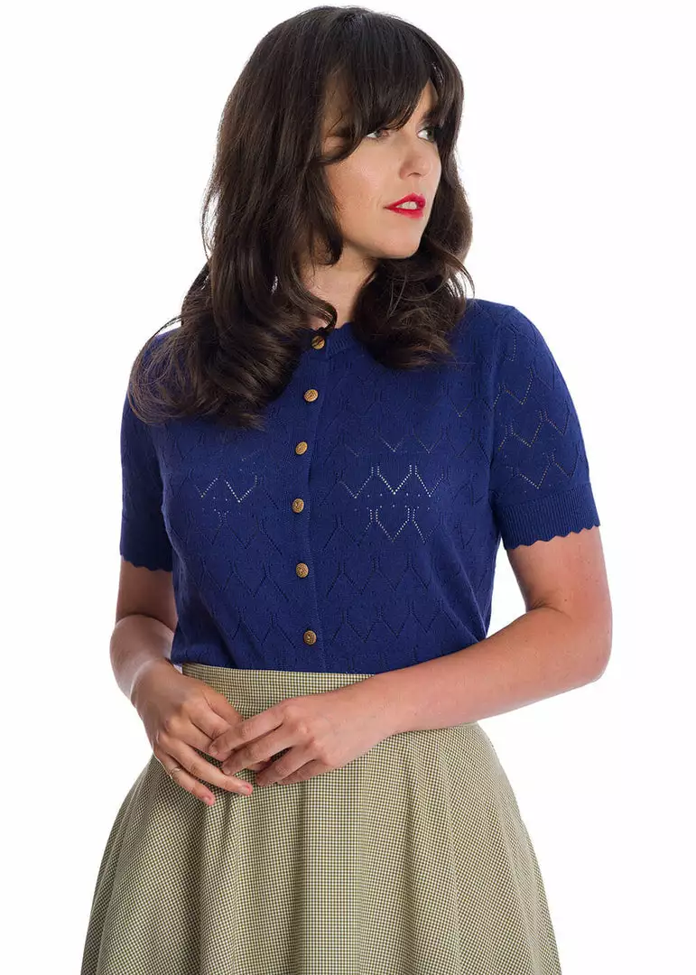 New In Banned Summer Scallop 40's Cardigan Navy Blue 7 New In Banned Summer Scallop 40's Cardigan Navy Blue