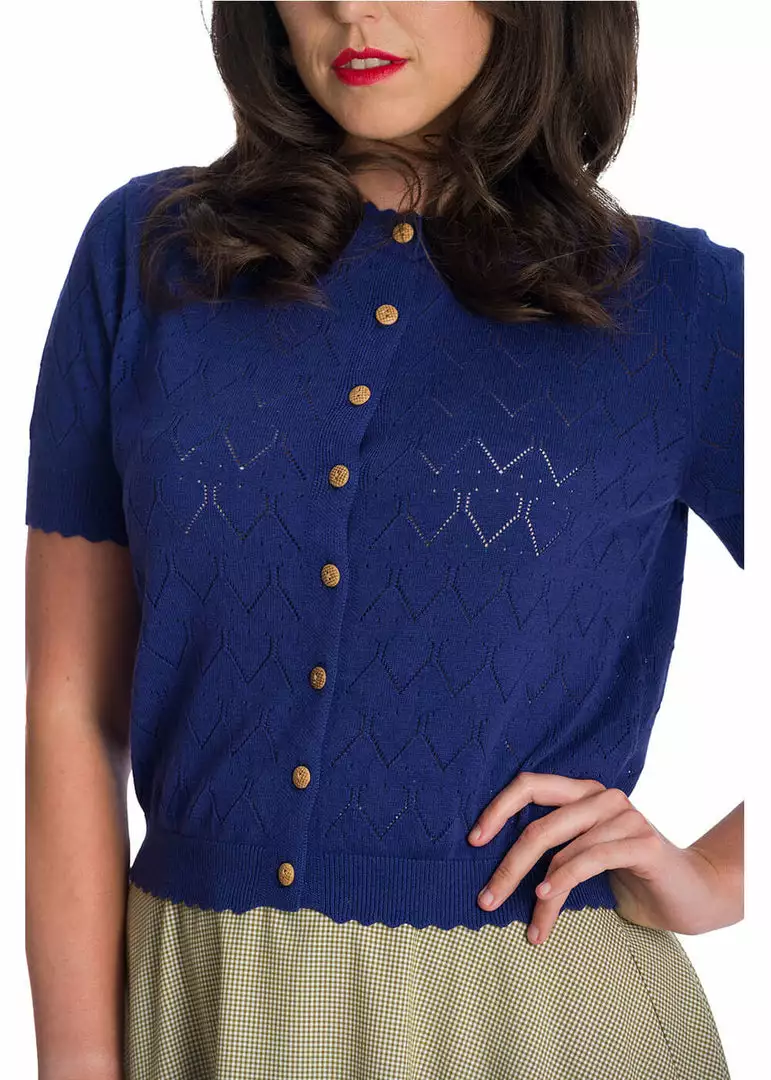 New In Banned Summer Scallop 40's Cardigan Navy Blue 4 New In Banned Summer Scallop 40's Cardigan Navy Blue