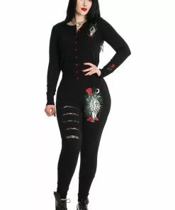 Banned Ishtar Skeleton Rose 50's Cardigan Black New In