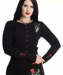 Banned Ishtar Skeleton Rose 50's Cardigan Black New In
