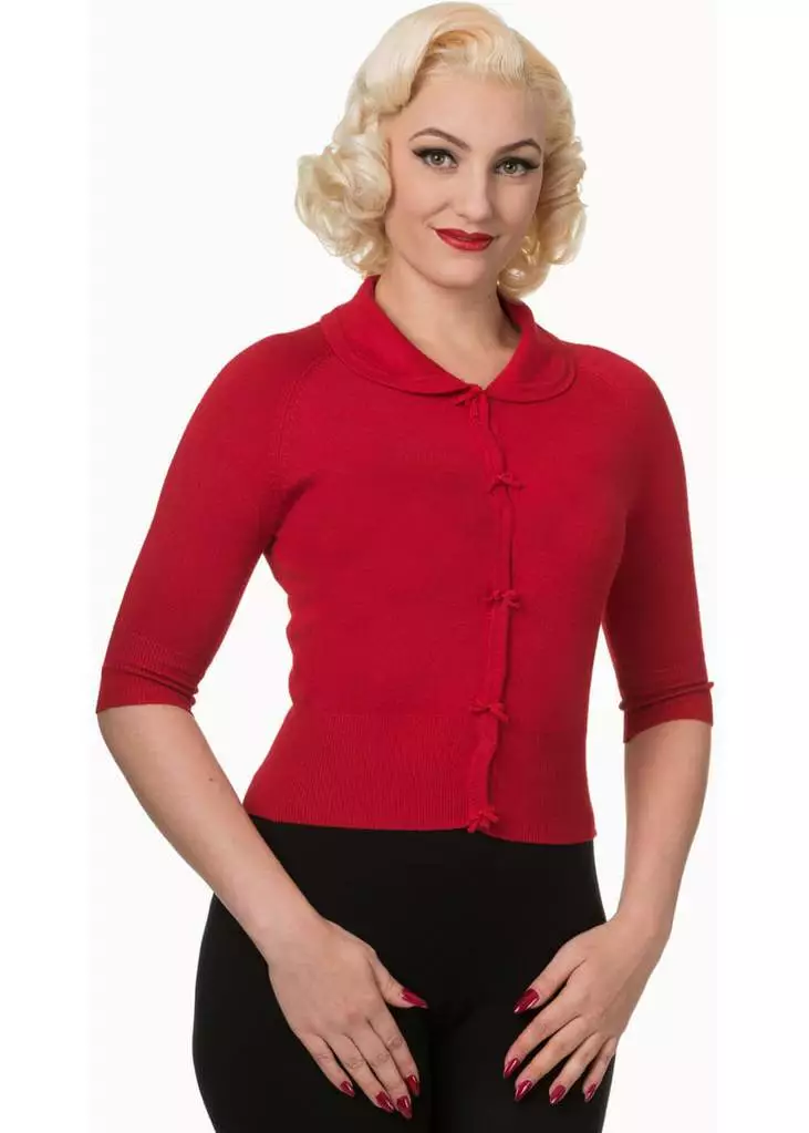 Banned April Bow 40's Cardigan Red New In 3 Banned April Bow 40's Cardigan Red New In
