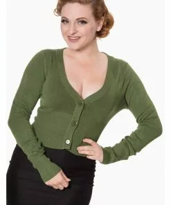 New In Banned Lets Go Dancing 50's Cardigan Forest Green