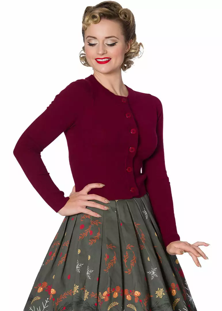 New In Banned Dolly 50's Cardigan In Burgundy 3 New In Banned Dolly 50's Cardigan In Burgundy