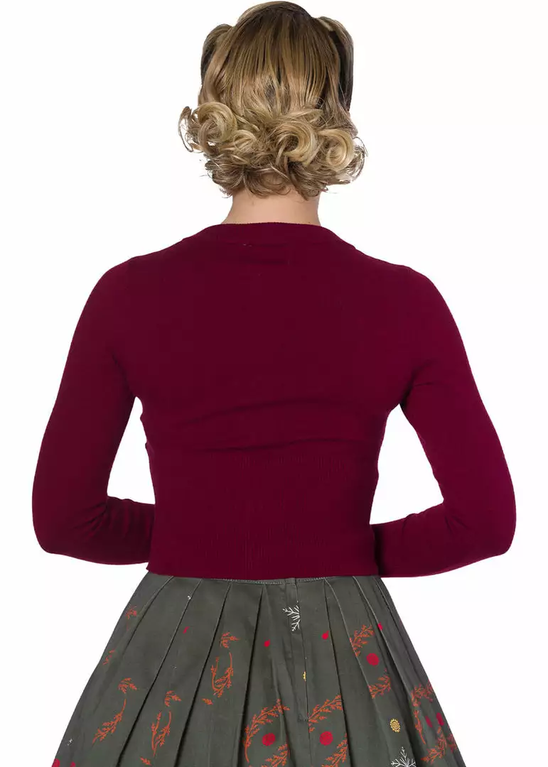 New In Banned Dolly 50's Cardigan In Burgundy 4 New In Banned Dolly 50's Cardigan In Burgundy