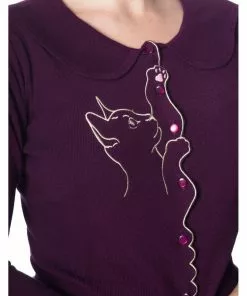 Banned Cat Scallop Collar 40's Cardigan Aubergine Purple