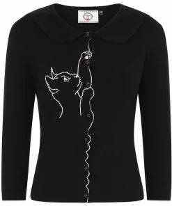 Banned Cat Scallop Collar 40's Cardigan Black New In