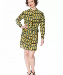 Banned Art Deco Leaves 60's Dress Green