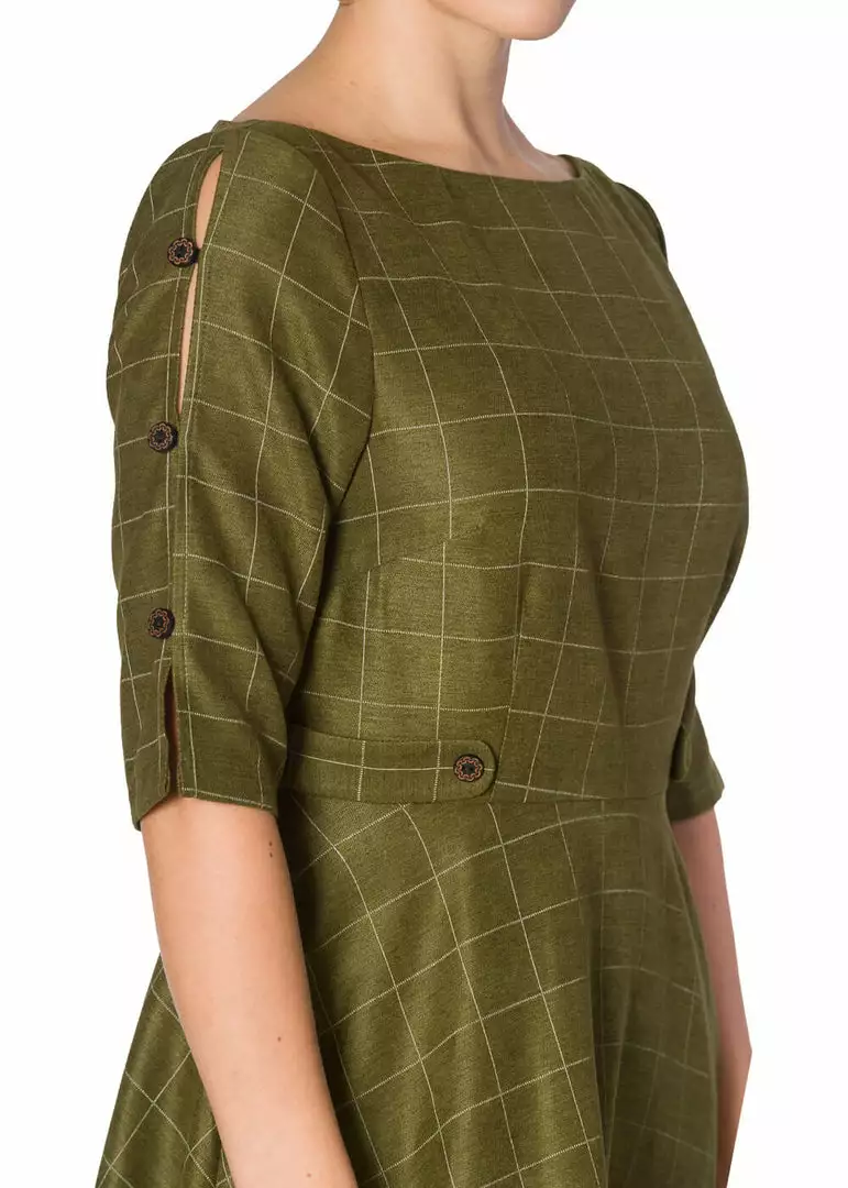 Banned Cheeky Check 40's Swing Dress Khaki Green 4 Banned Cheeky Check 40's Swing Dress Khaki Green