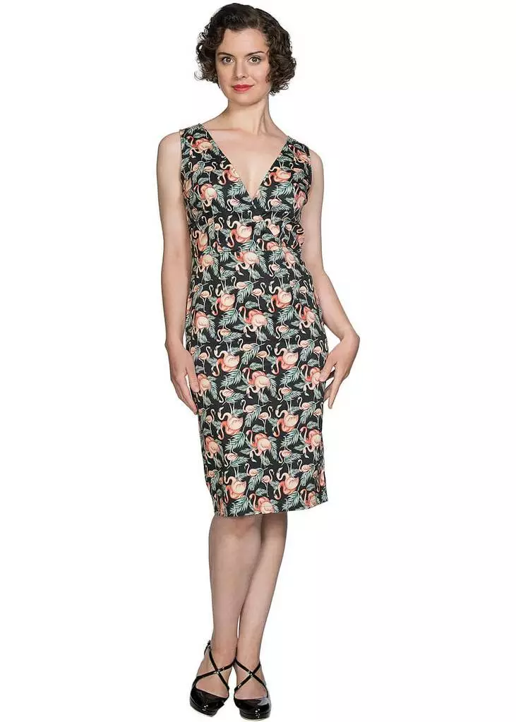 New In Banned Flamingo Honnie 50's Pencil Dress Black 6 New In Banned Flamingo Honnie 50's Pencil Dress Black