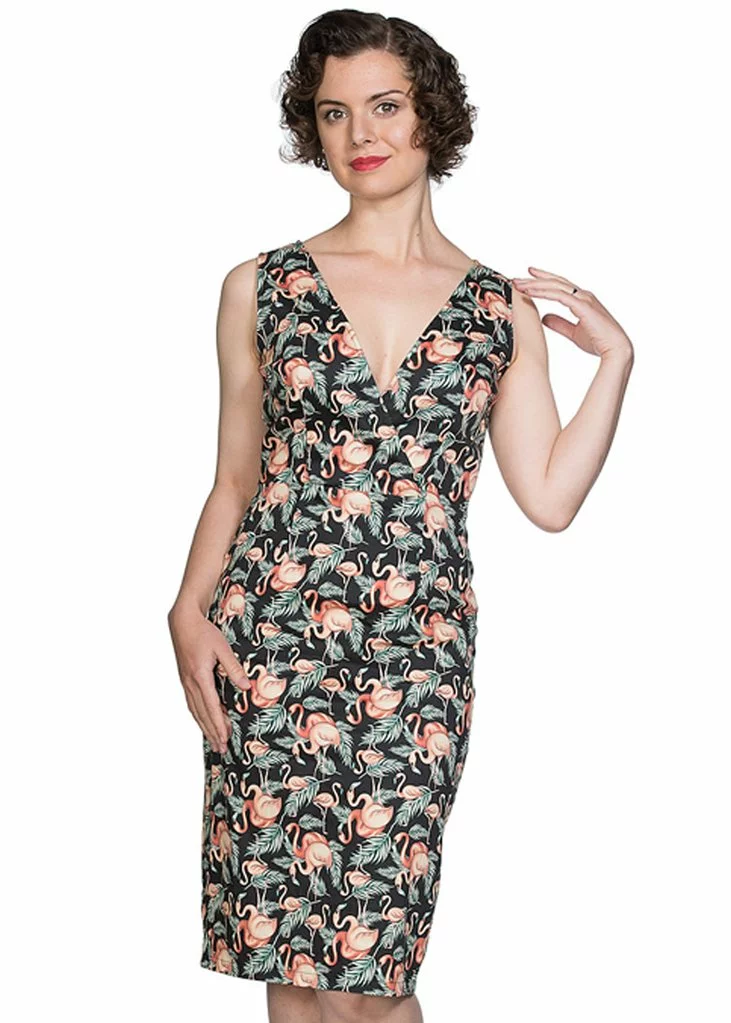 New In Banned Flamingo Honnie 50's Pencil Dress Black 3 New In Banned Flamingo Honnie 50's Pencil Dress Black