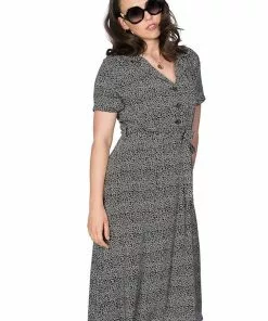 Banned Ditzy Floral 40's Shirt Dress Black