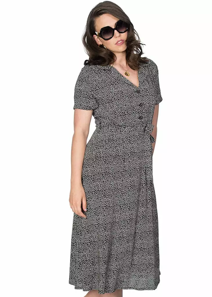 Banned Ditzy Floral 40's Shirt Dress Black 3 Banned Ditzy Floral 40's Shirt Dress Black