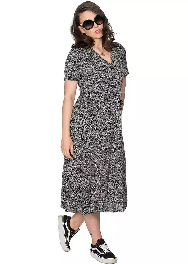 Banned Ditzy Floral 40's Shirt Dress Black 6 Banned Ditzy Floral 40's Shirt Dress Black