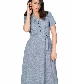 Banned Ditzy Floral 40's Shirt Dress Blue