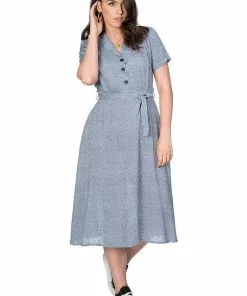 Banned Ditzy Floral 40's Shirt Dress Blue
