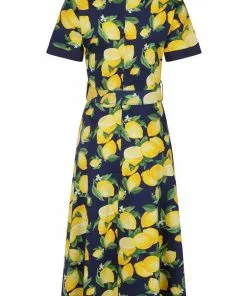 New In Banned Lemon 50's Swing Dress Navy