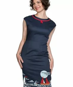 New In Banned Summer Sail 50's Pencil Dress Navy