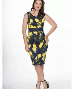 New In Banned Lemon 50's Pencil Dress Navy