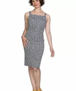 Banned Tile 60's Pencil Dress Navy New In