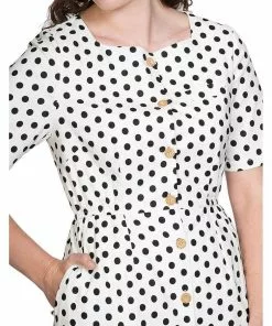 Banned Polkadot Button Up 50's Pencil Dress White New In