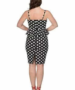 New In Banned Peplum Polkadot 50's Pencil Dress Black
