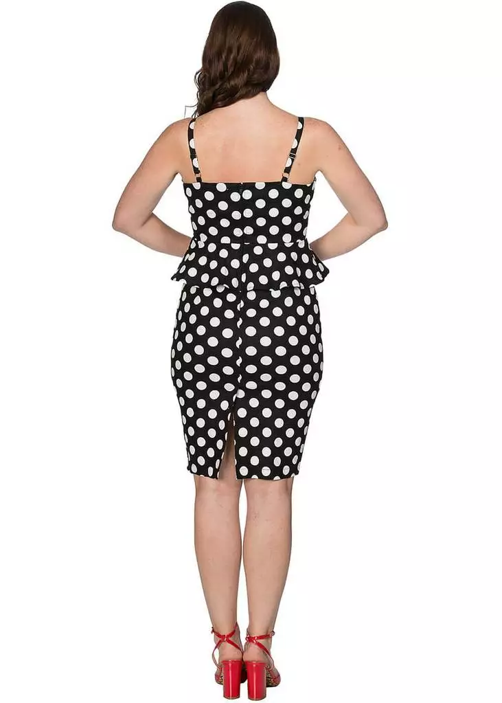 New In Banned Peplum Polkadot 50's Pencil Dress Black 4 New In Banned Peplum Polkadot 50's Pencil Dress Black