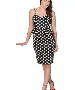 New In Banned Peplum Polkadot 50's Pencil Dress Black 7 New In Banned Peplum Polkadot 50's Pencil Dress Black