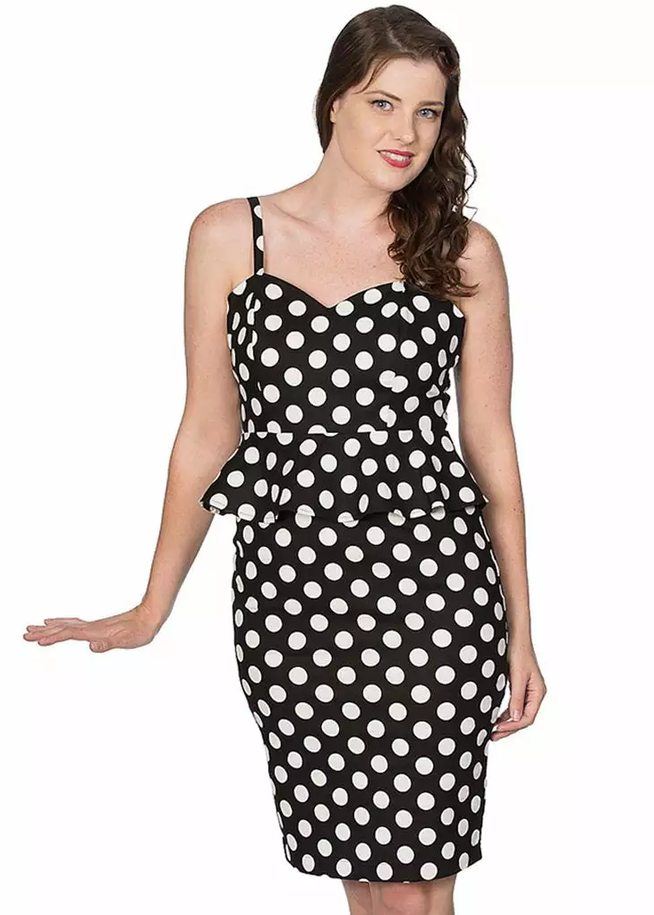 New In Banned Peplum Polkadot 50's Pencil Dress Black 3 New In Banned Peplum Polkadot 50's Pencil Dress Black