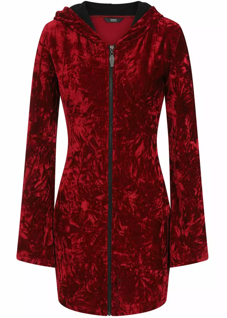 Banned Big Crush Hoodie Velvet 60's Dress Burgundy New In 3 Banned Big Crush Hoodie Velvet 60's Dress Burgundy New In
