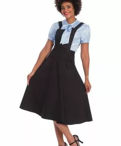 New In Banned Book Smart Pinafore 40's Swing Dress Black