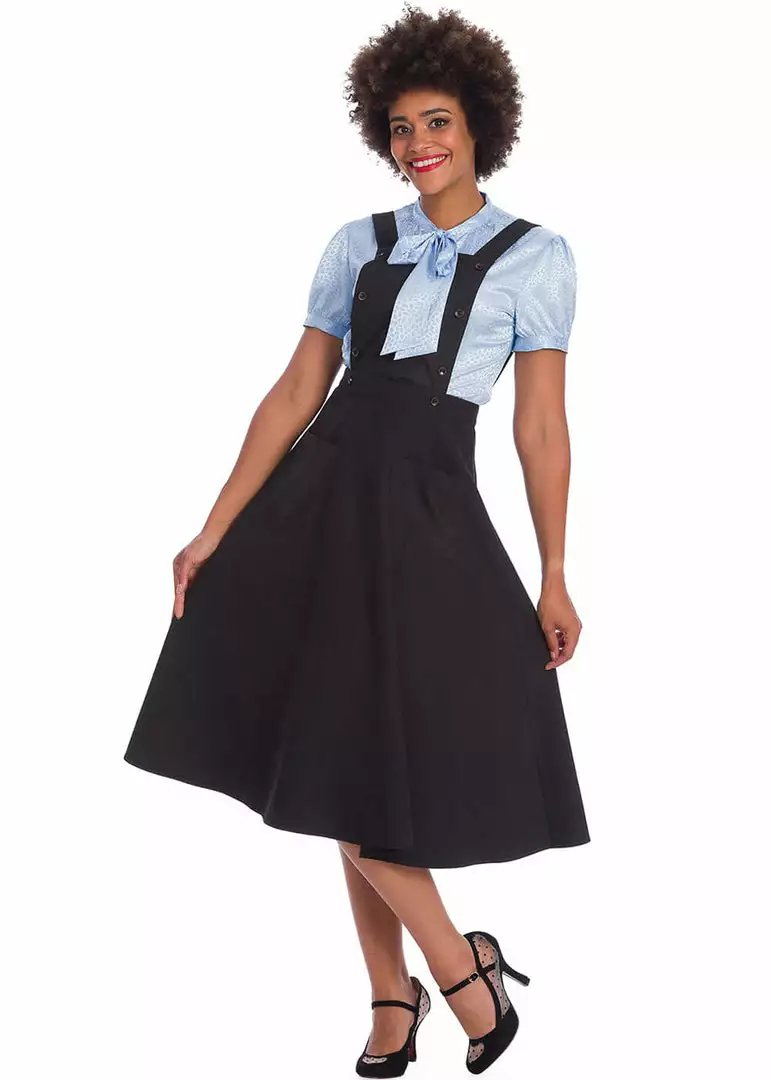 New In Banned Book Smart Pinafore 40's Swing Dress Black 3 New In Banned Book Smart Pinafore 40's Swing Dress Black