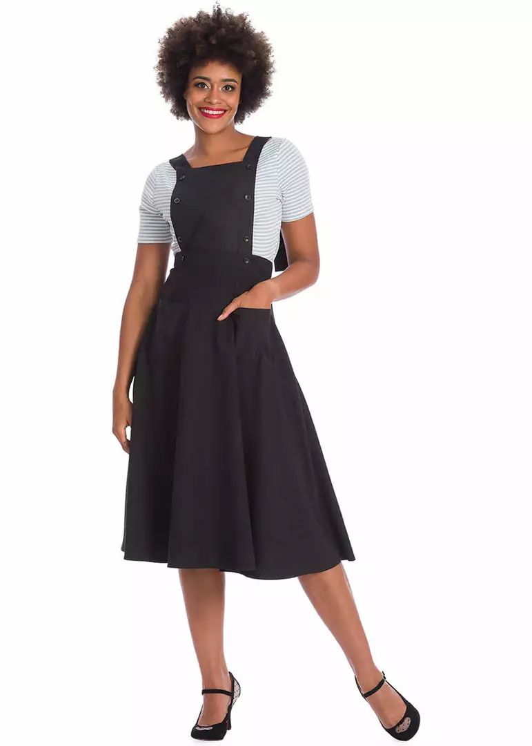 New In Banned Book Smart Pinafore 40's Swing Dress Black 5 New In Banned Book Smart Pinafore 40's Swing Dress Black