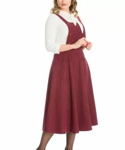 New In Banned Lifes A Peach 40's Pinafore Swing Dress Aubergine Purple