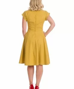 Banned Spot Perfection Polkadot 50's Swing Dress Mustard
