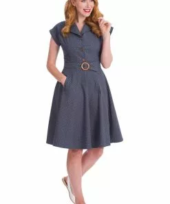 Banned Spot Perfection Polkadot 50's Swing Dress Navy