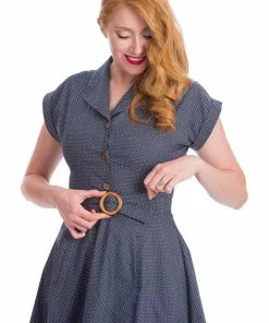 Banned Spot Perfection Polkadot 50's Swing Dress Navy