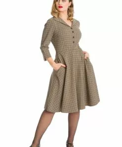 Banned Lady Check 40's Swing Dress Brown