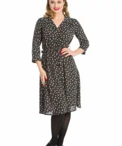 Banned Winter Rose 40's A-Line Dress Black