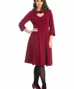 Banned Heart 40's A-Line Dress Burgundy New In