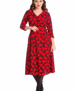 New In Banned Romance Button Hearts 40's A-Line Dress Red 8 New In Banned Romance Button Hearts 40's A-Line Dress Red