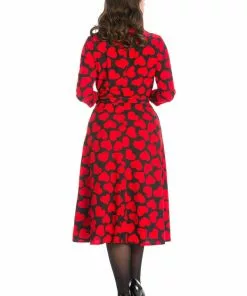 New In Banned Romance Button Hearts 40's A-Line Dress Red 9 New In Banned Romance Button Hearts 40's A-Line Dress Red