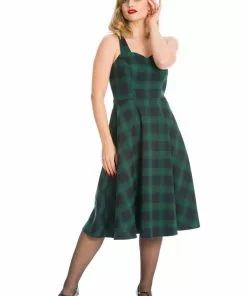 New In Banned Tartan 50's Swing Dress Green