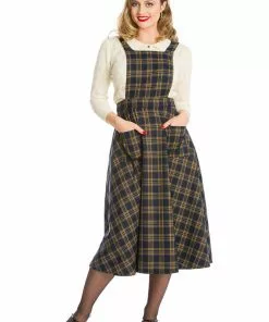 Banned Tartan 40's Pinafore Swing Dress Navy New In