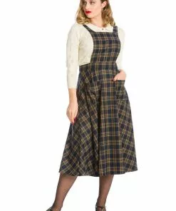 Banned Tartan 40's Pinafore Swing Dress Navy New In