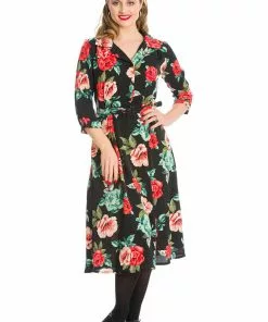 New In Banned Evening Rose 40's A-Line Dress Red